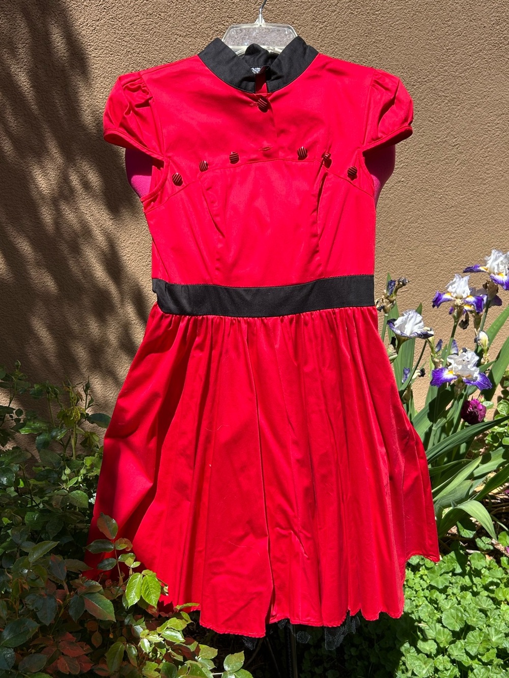 Hearts & Roses Retro Red Dress with Black Trim